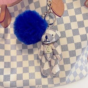 Designer Inspired teddy bear and Pom Pom keychain for handbag 😍